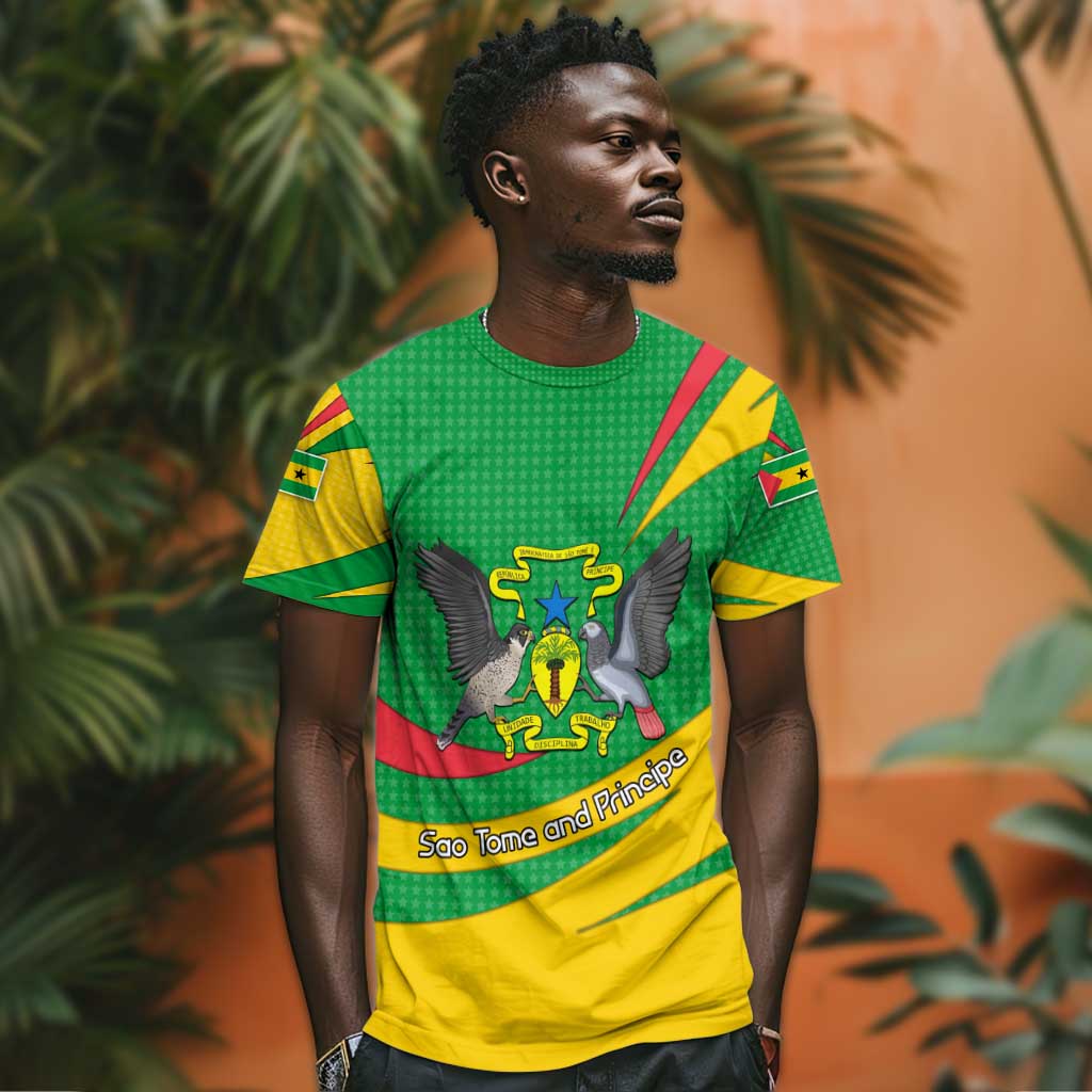 Sao Tome and Principe National Emblem T shirt Green Yellow Flag Pattern TS04