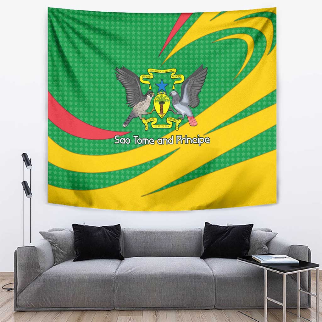 Sao Tome and Principe National Emblem Tapestry Green Yellow Flag Pattern TS04