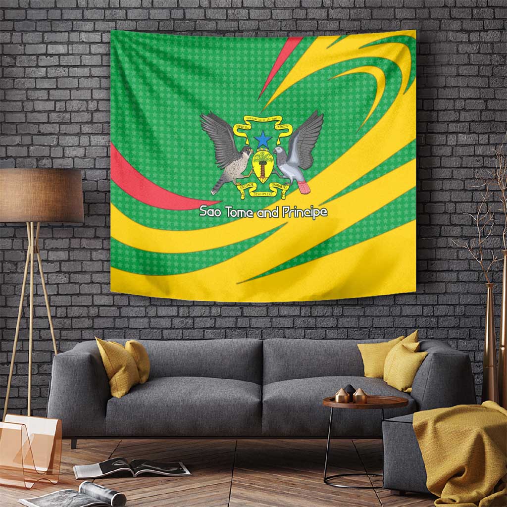 Sao Tome and Principe National Emblem Tapestry Green Yellow Flag Pattern TS04