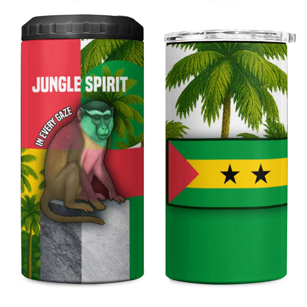Jungle Spirit Monkey 4 in 1 Can Cooler Tumbler Sao Tome and Principe Tropical Flag Color TS04