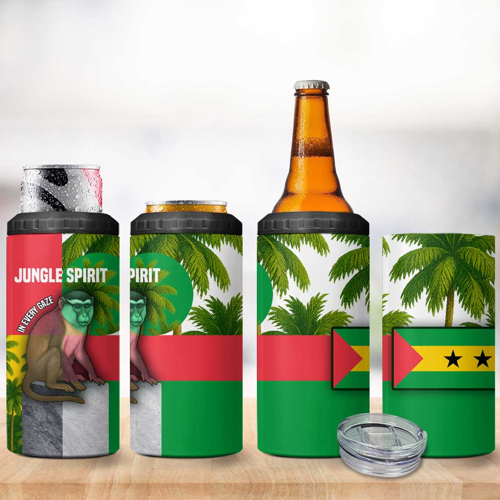Jungle Spirit Monkey 4 in 1 Can Cooler Tumbler Sao Tome and Principe Tropical Flag Color TS04