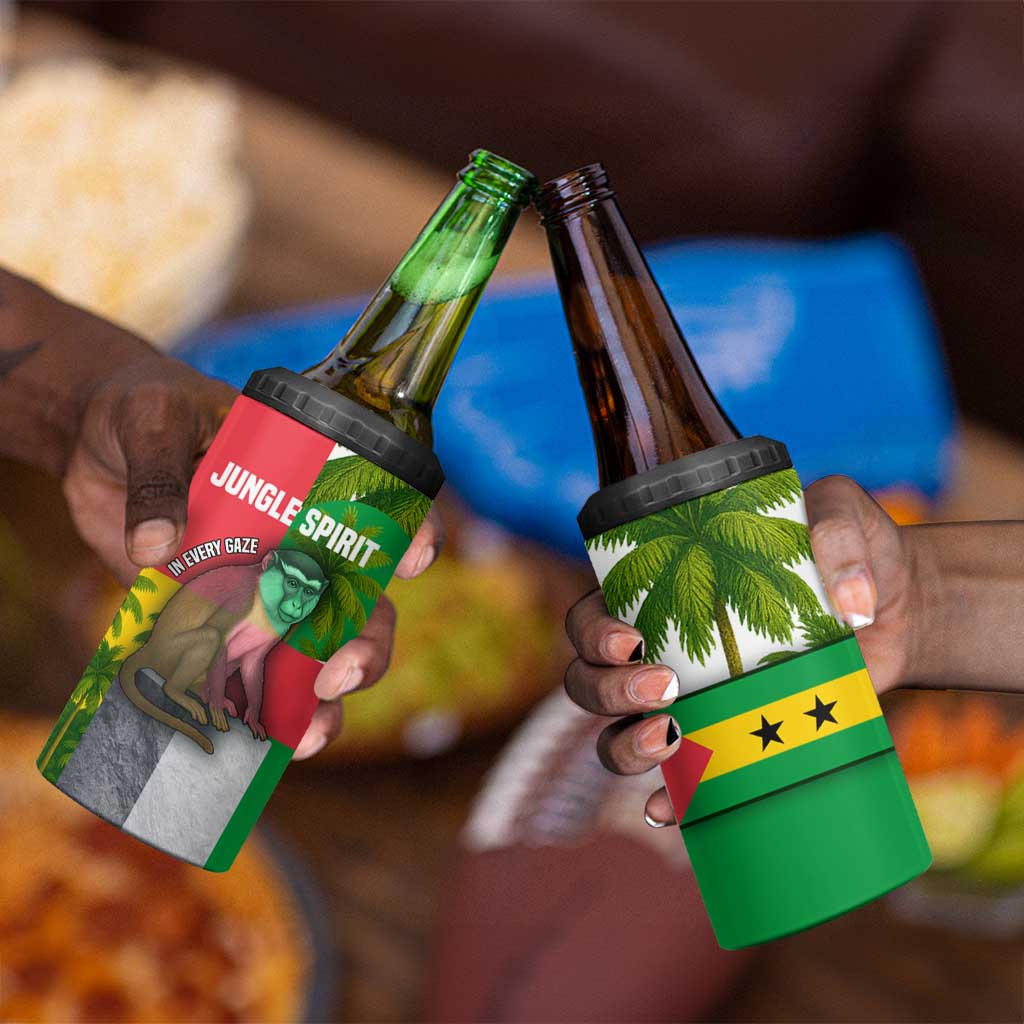 Jungle Spirit Monkey 4 in 1 Can Cooler Tumbler Sao Tome and Principe Tropical Flag Color TS04