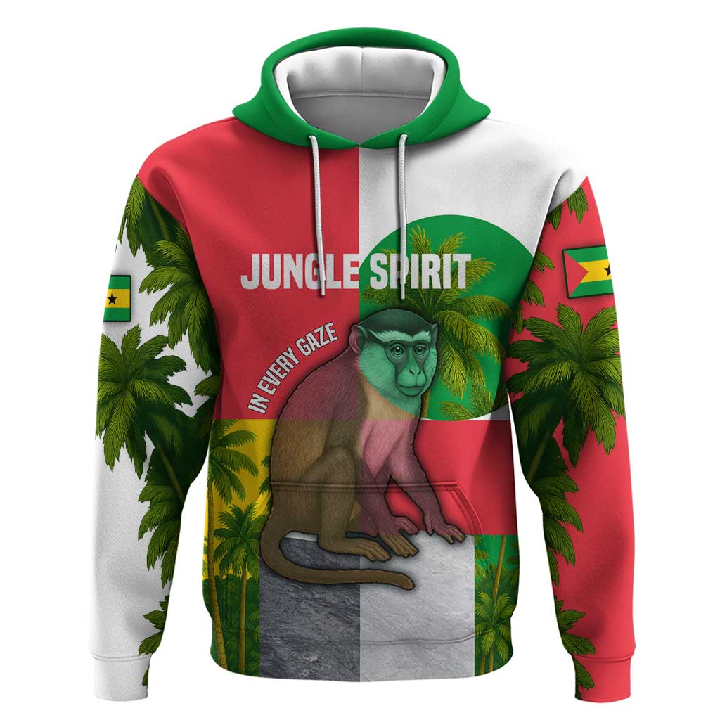 Jungle Spirit Monkey Hoodie with Sao Tome and Principe Tropical Flag Color Blocks TS04