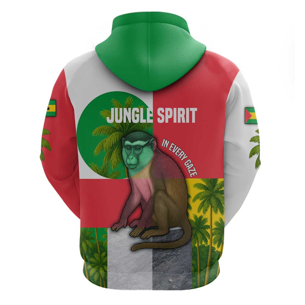 Jungle Spirit Monkey Hoodie with Sao Tome and Principe Tropical Flag Color Blocks TS04