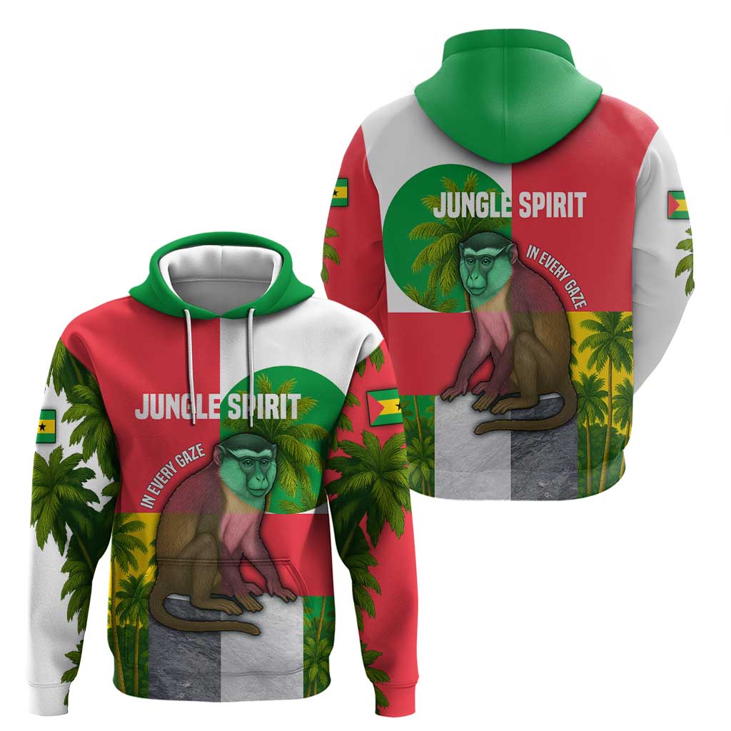 Jungle Spirit Monkey Hoodie with Sao Tome and Principe Tropical Flag Color Blocks TS04