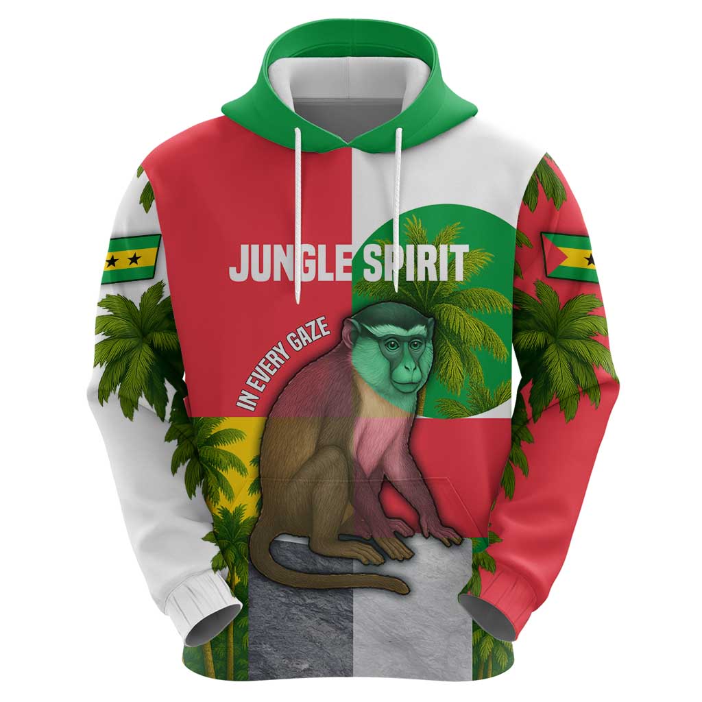Jungle Spirit Monkey Hoodie with Sao Tome and Principe Tropical Flag Color Blocks TS04
