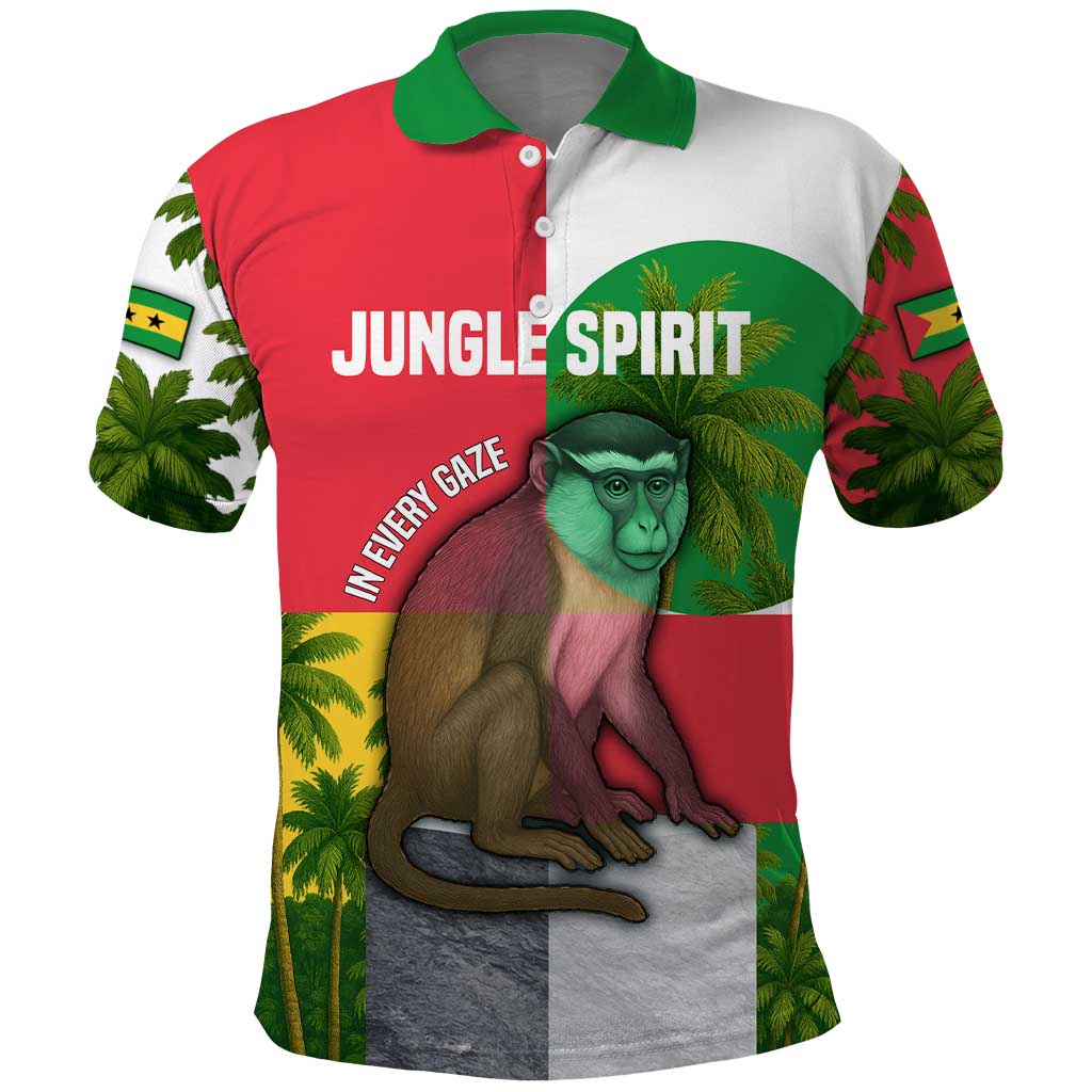 Jungle Spirit Monkey Polo Shirt with Sao Tome and Principe Tropical Flag Color Blocks TS04