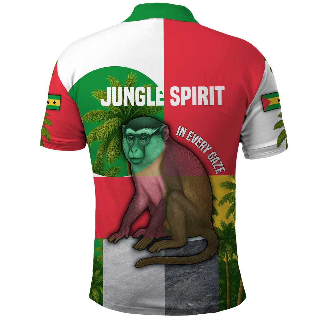 Jungle Spirit Monkey Polo Shirt with Sao Tome and Principe Tropical Flag Color Blocks TS04
