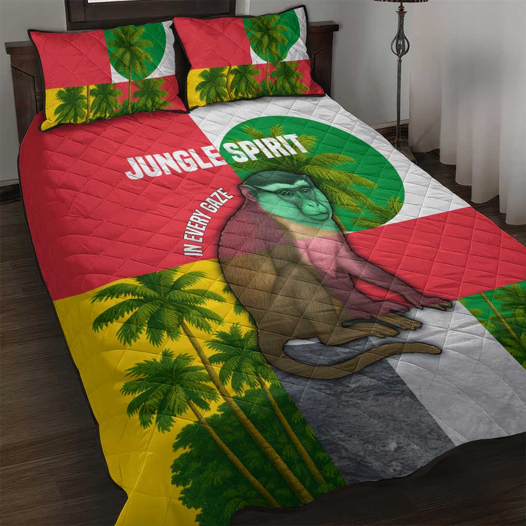 Jungle Spirit Monkey Quilt Bed Set Sao Tome and Principe Tropical Flag Color TS04