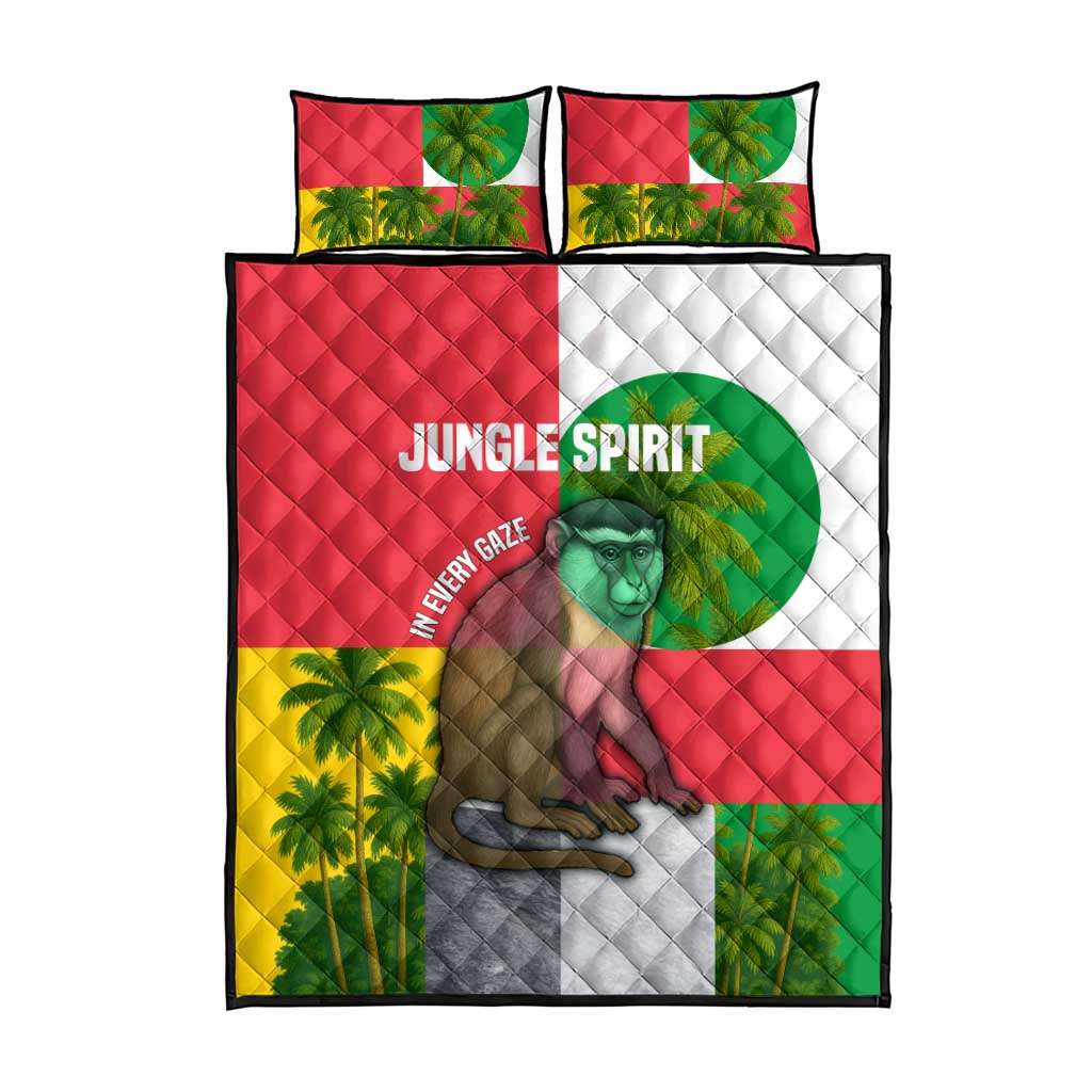 Jungle Spirit Monkey Quilt Bed Set Sao Tome and Principe Tropical Flag Color TS04