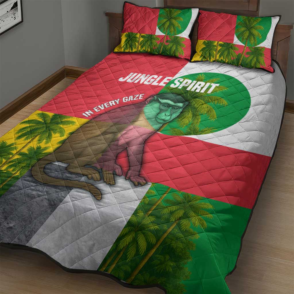 Jungle Spirit Monkey Quilt Bed Set Sao Tome and Principe Tropical Flag Color TS04