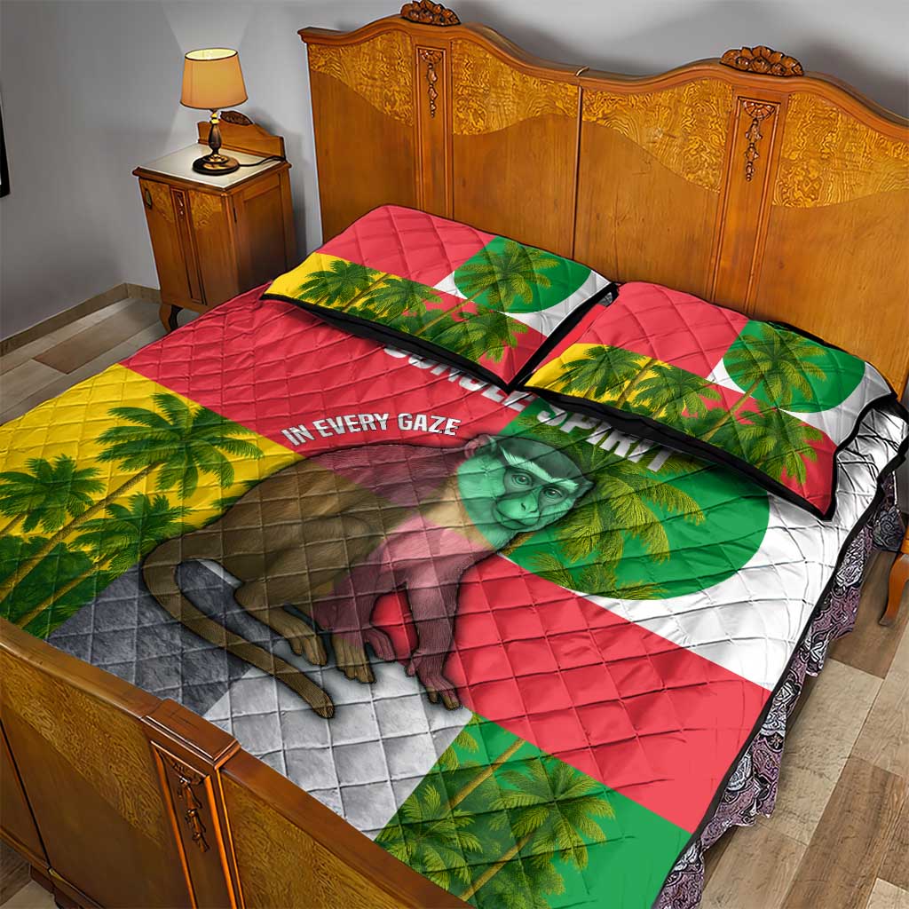Jungle Spirit Monkey Quilt Bed Set Sao Tome and Principe Tropical Flag Color TS04