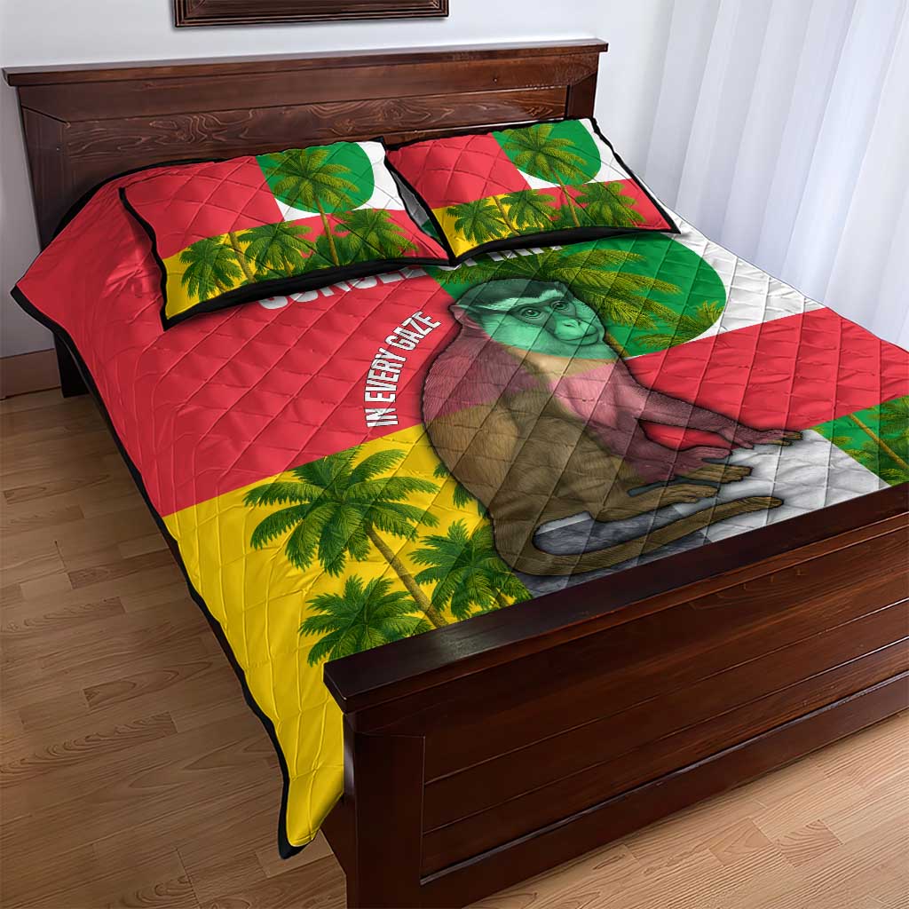 Jungle Spirit Monkey Quilt Bed Set Sao Tome and Principe Tropical Flag Color TS04