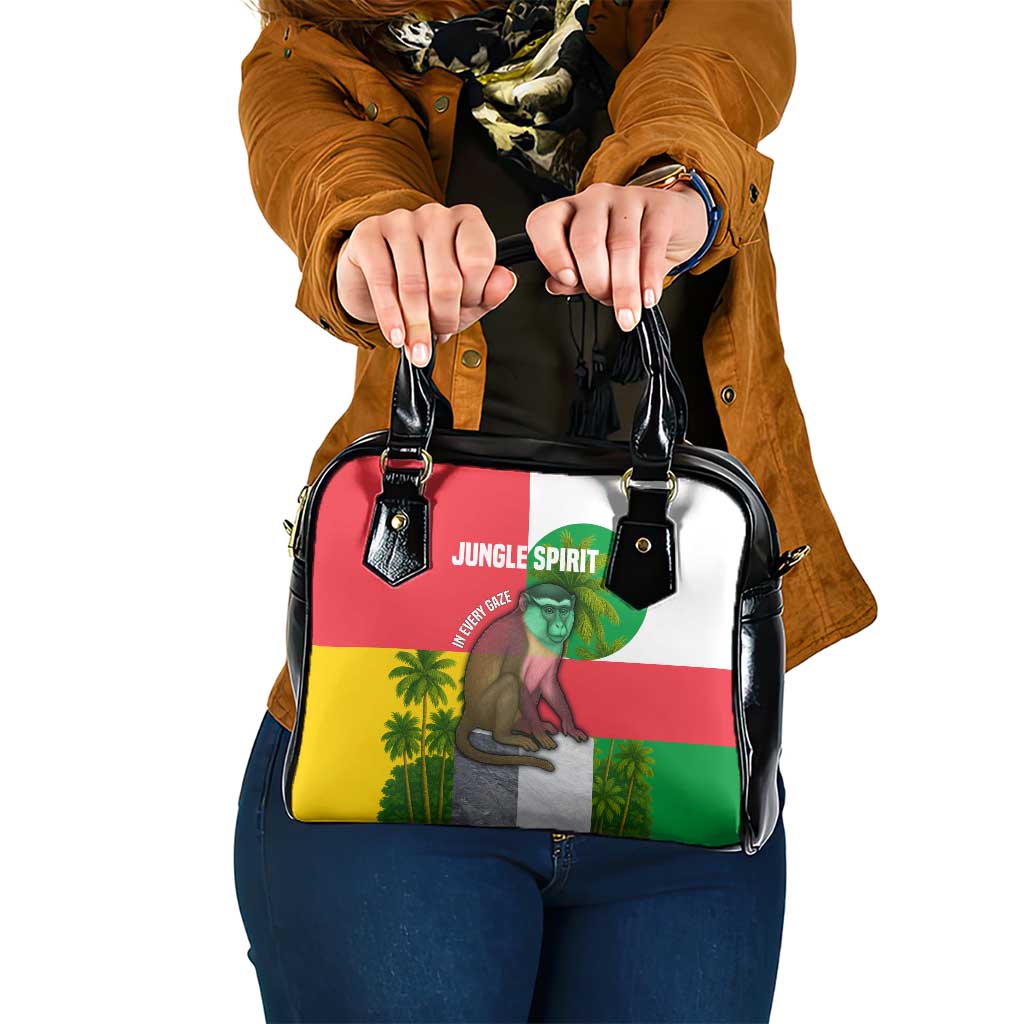 Jungle Spirit Monkey Shoulder Handbag with Sao Tome and Principe Tropical Flag Color Blocks TS04