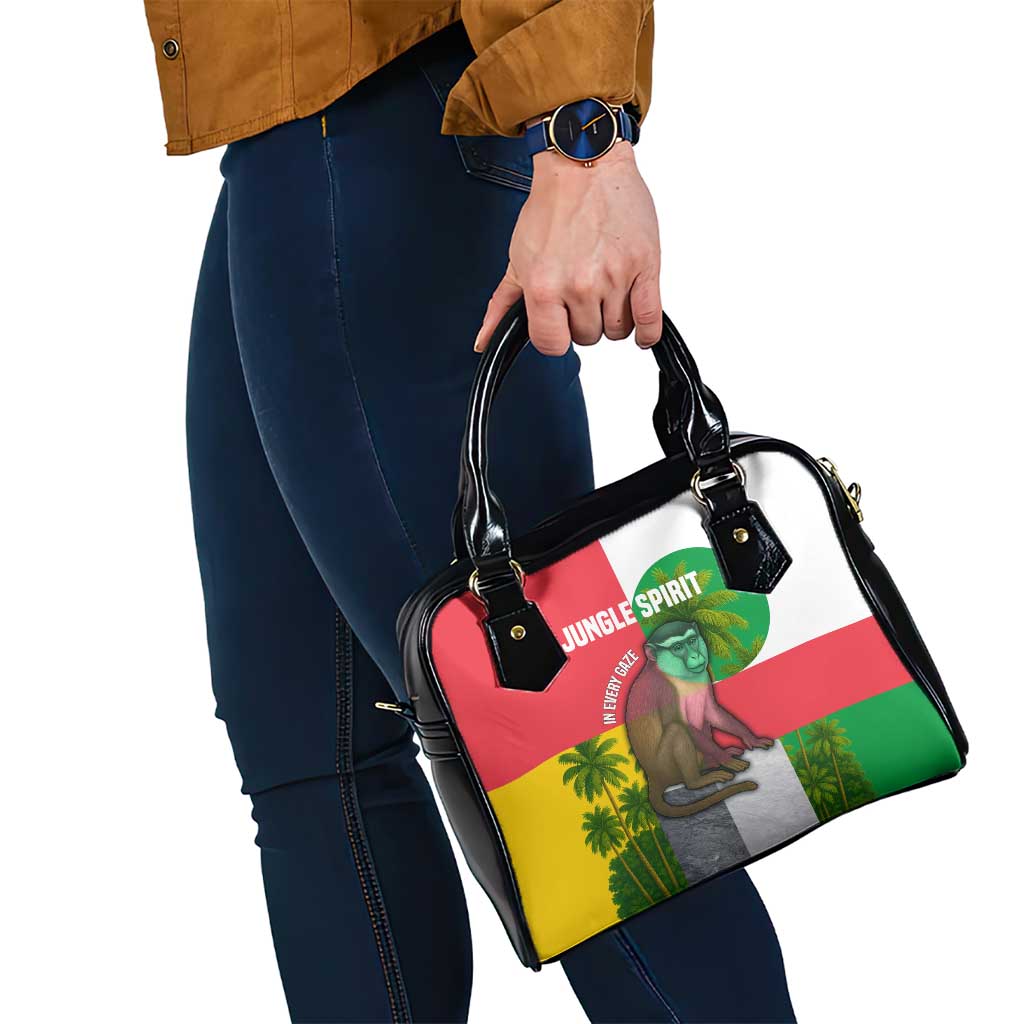 Jungle Spirit Monkey Shoulder Handbag with Sao Tome and Principe Tropical Flag Color Blocks TS04
