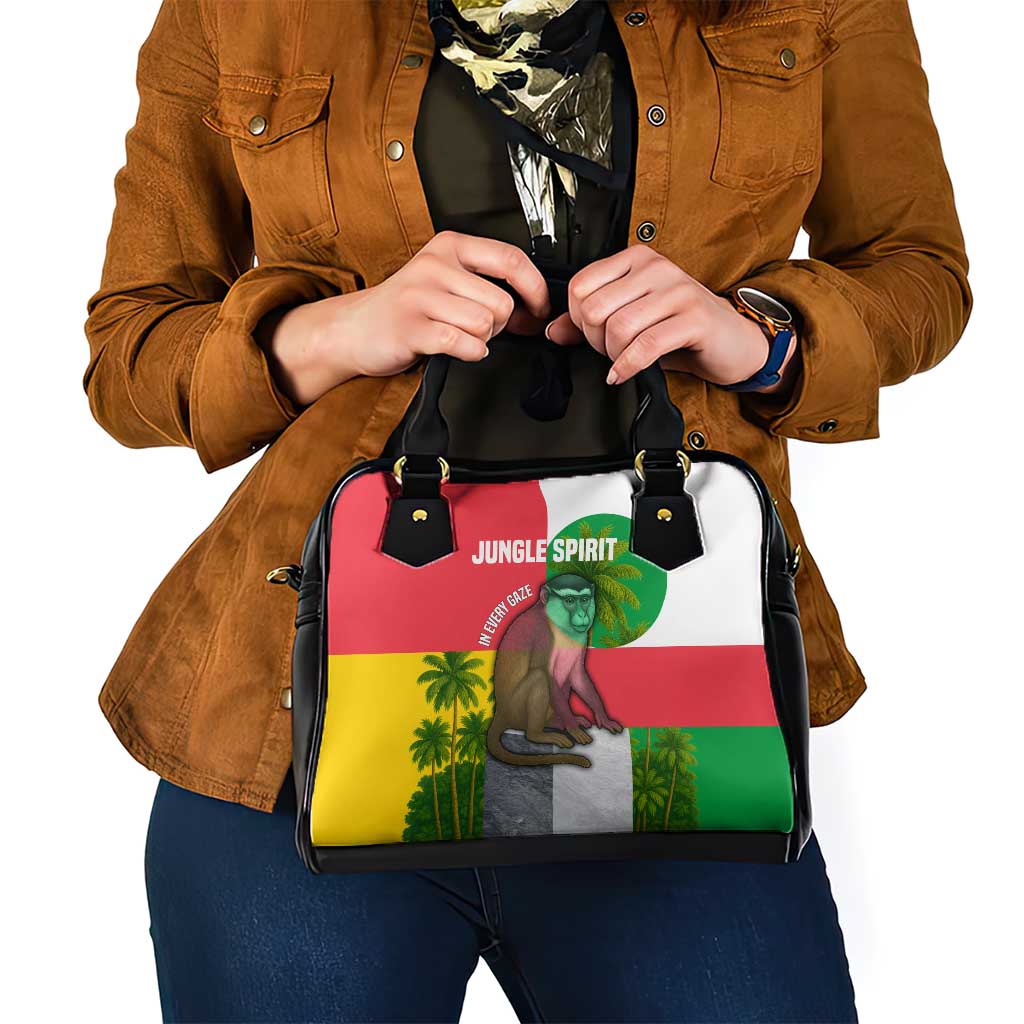 Jungle Spirit Monkey Shoulder Handbag with Sao Tome and Principe Tropical Flag Color Blocks TS04