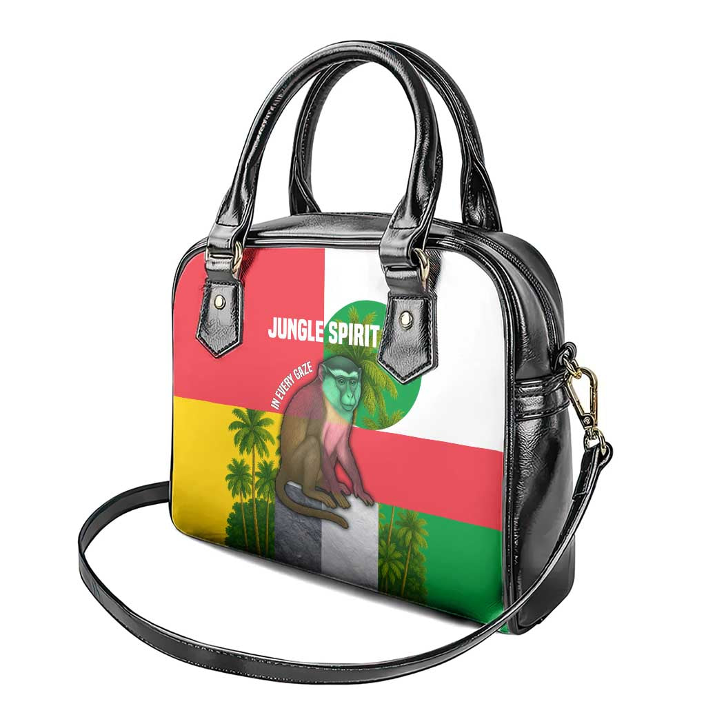 Jungle Spirit Monkey Shoulder Handbag with Sao Tome and Principe Tropical Flag Color Blocks TS04