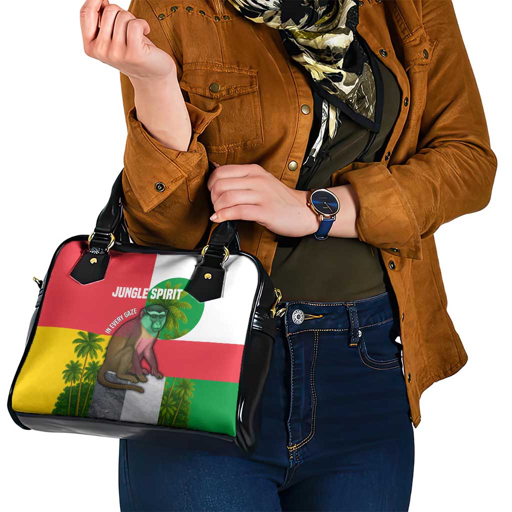Jungle Spirit Monkey Shoulder Handbag with Sao Tome and Principe Tropical Flag Color Blocks TS04