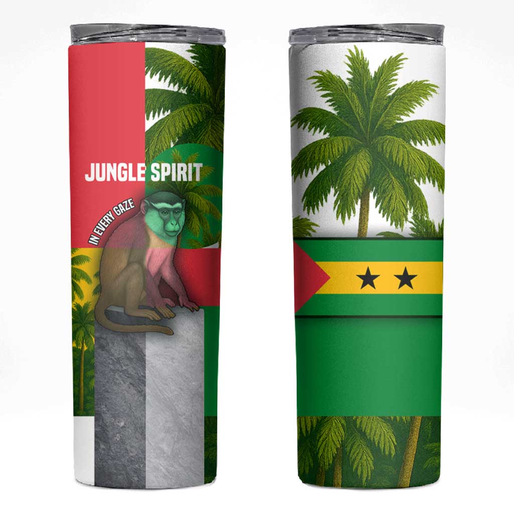 Jungle Spirit Monkey Skinny Tumbler Sao Tome and Principe Tropical Flag Color TS04