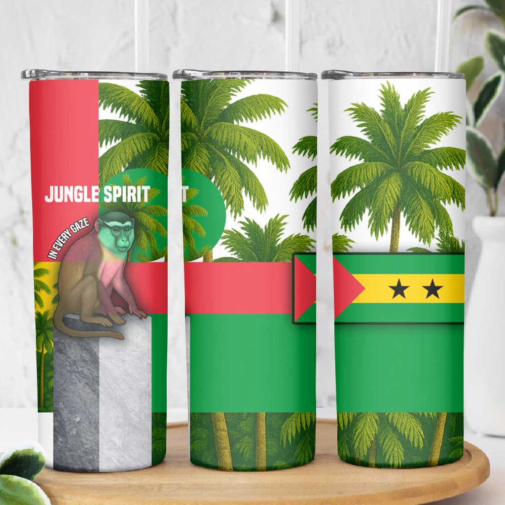 Jungle Spirit Monkey Skinny Tumbler Sao Tome and Principe Tropical Flag Color TS04