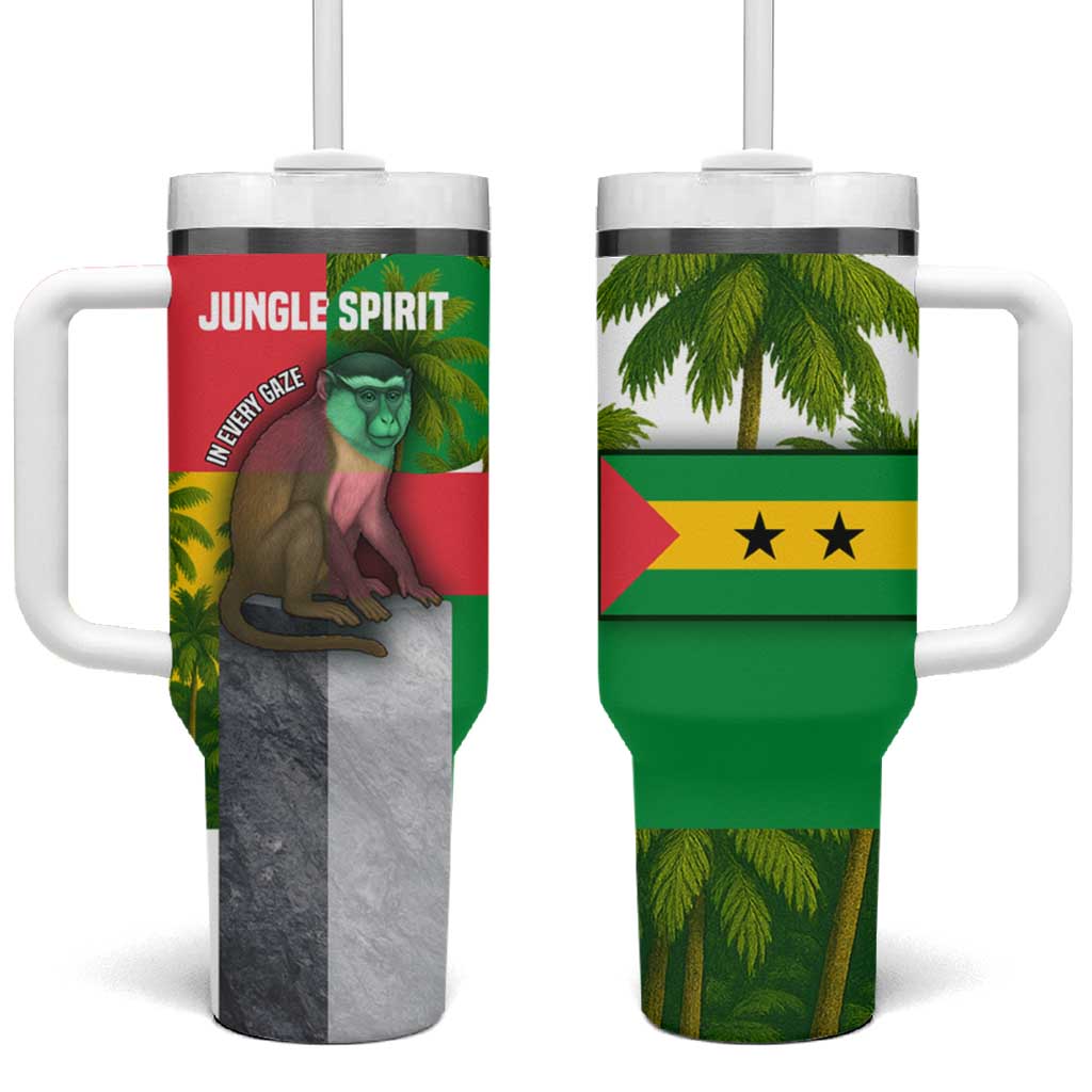 Jungle Spirit Monkey Tumbler With Handle Sao Tome and Principe Tropical Flag Color TS04