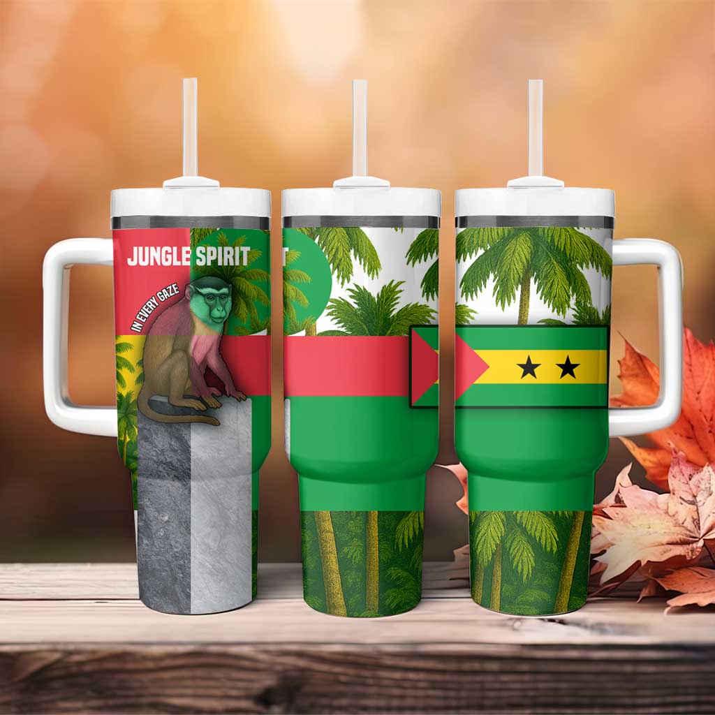 Jungle Spirit Monkey Tumbler With Handle Sao Tome and Principe Tropical Flag Color TS04