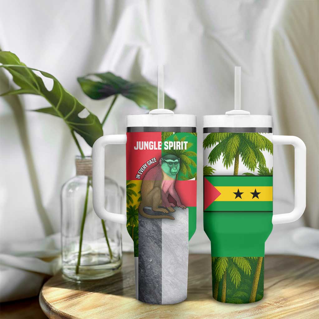 Jungle Spirit Monkey Tumbler With Handle Sao Tome and Principe Tropical Flag Color TS04
