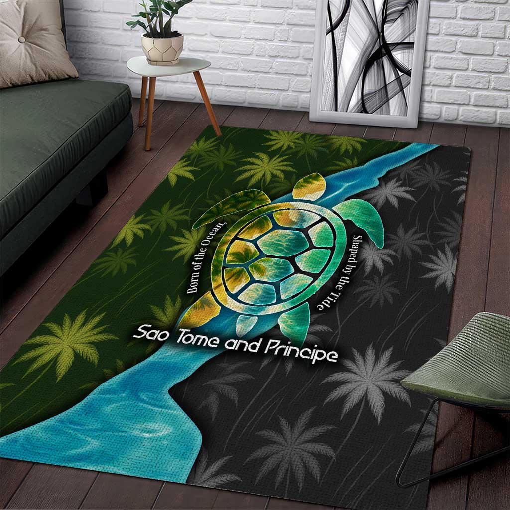 Sea Turtle Sao Tome and Principe Area Rug Ocean Tide and Tropical Palm TS04
