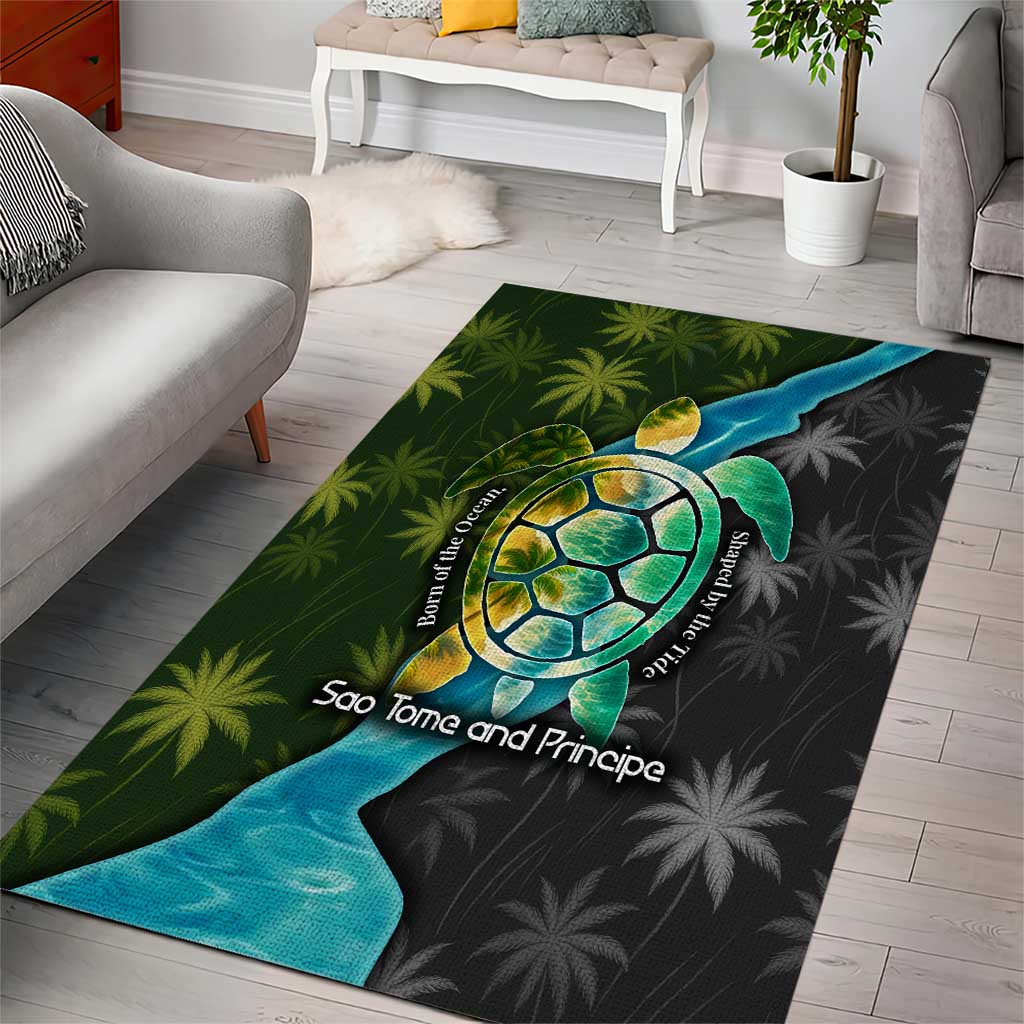 Sea Turtle Sao Tome and Principe Area Rug Ocean Tide and Tropical Palm TS04