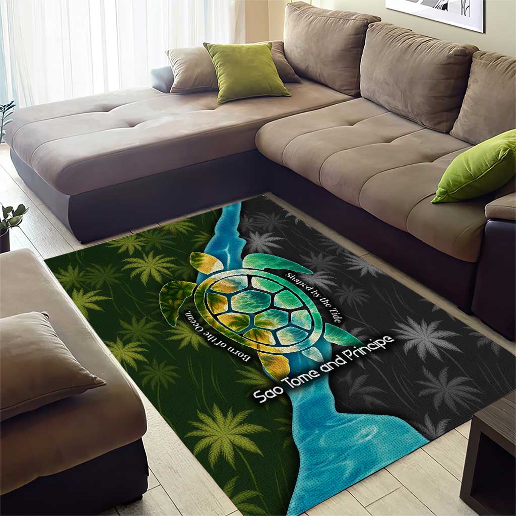 Sea Turtle Sao Tome and Principe Area Rug Ocean Tide and Tropical Palm TS04