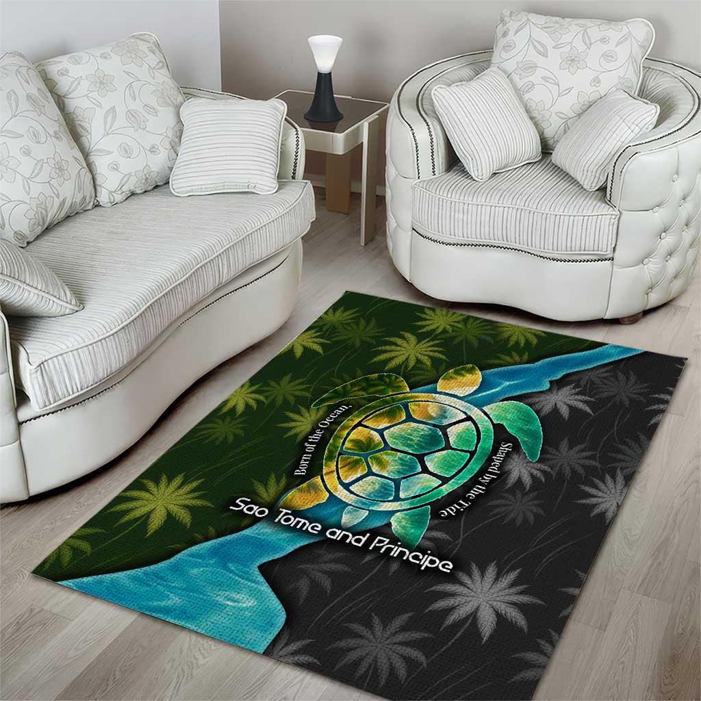 Sea Turtle Sao Tome and Principe Area Rug Ocean Tide and Tropical Palm TS04