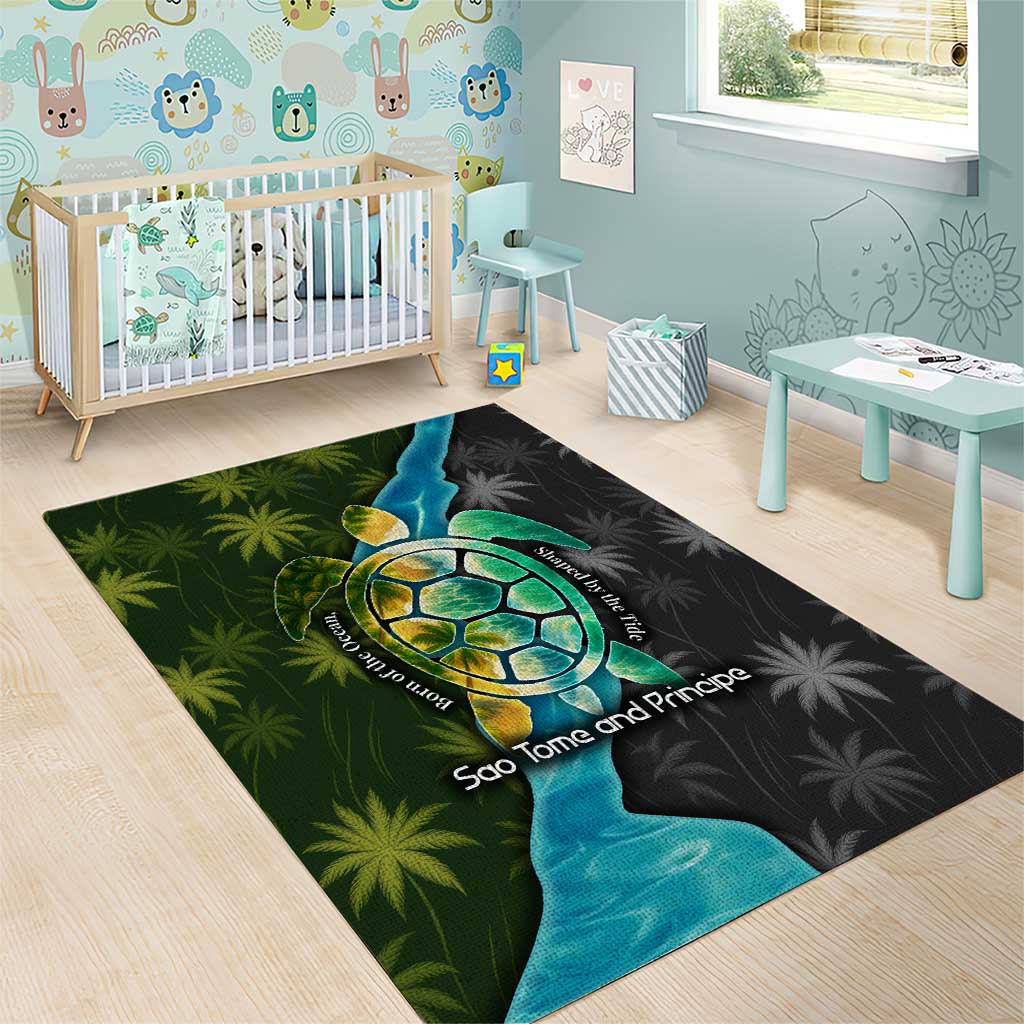 Sea Turtle Sao Tome and Principe Area Rug Ocean Tide and Tropical Palm TS04