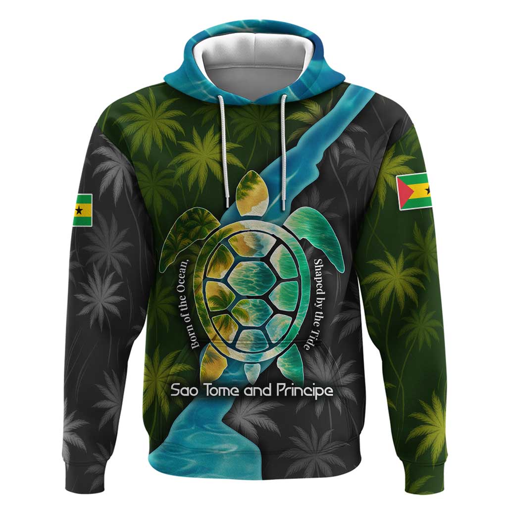 Sea Turtle Sao Tome and Principe Hoodie with Ocean Tide and Tropical Palm Design TS04