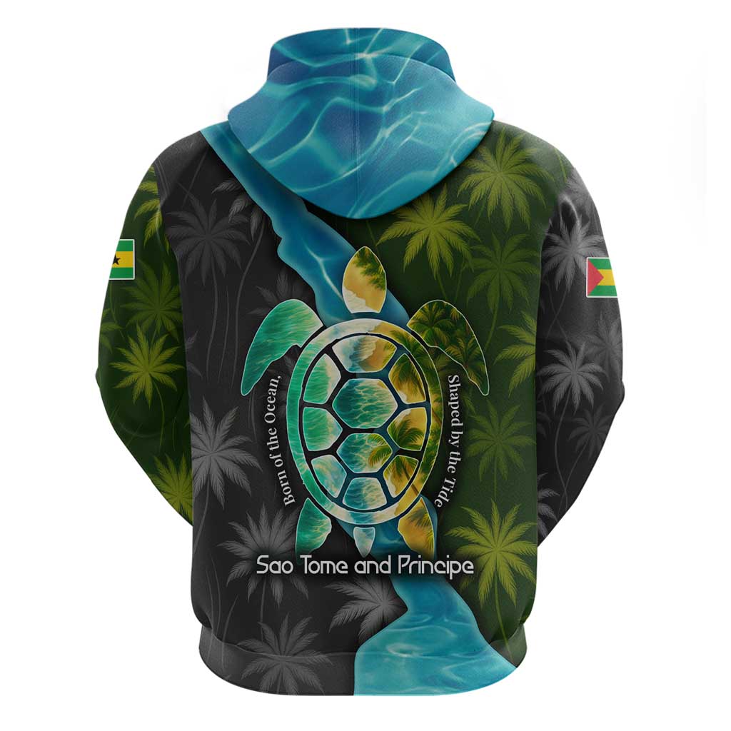 Sea Turtle Sao Tome and Principe Hoodie with Ocean Tide and Tropical Palm Design TS04