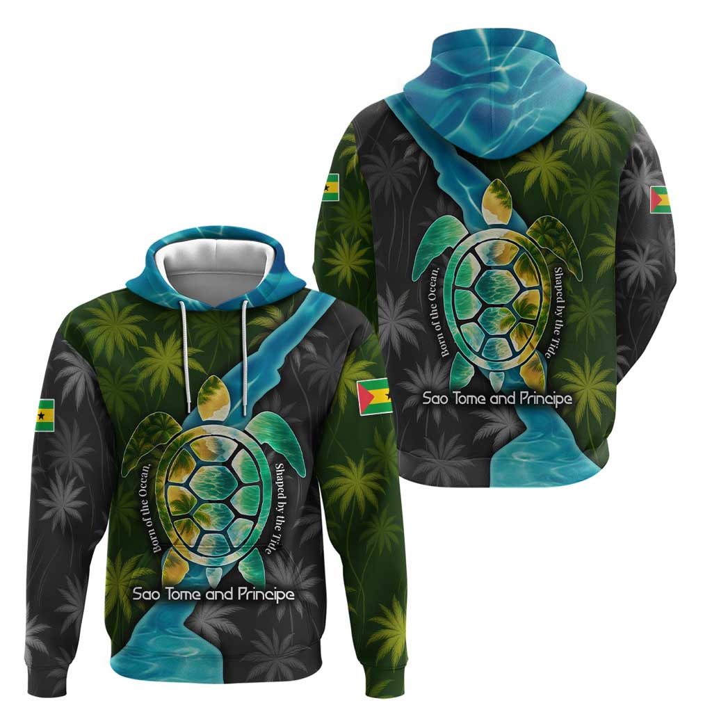 Sea Turtle Sao Tome and Principe Hoodie with Ocean Tide and Tropical Palm Design TS04