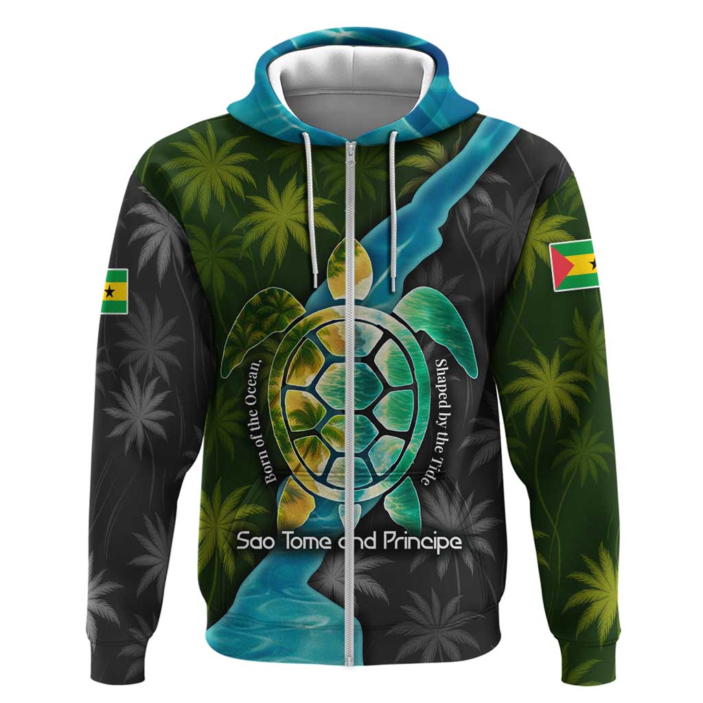 Sea Turtle Sao Tome and Principe Hoodie with Ocean Tide and Tropical Palm Design TS04