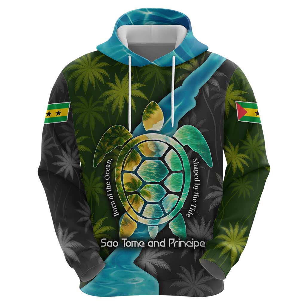 Sea Turtle Sao Tome and Principe Hoodie with Ocean Tide and Tropical Palm Design TS04