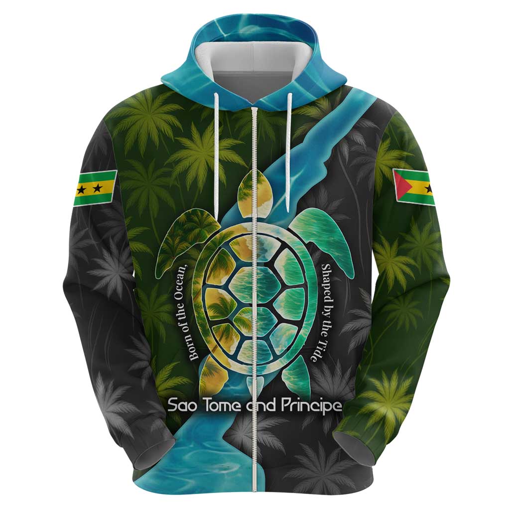 Sea Turtle Sao Tome and Principe Hoodie with Ocean Tide and Tropical Palm Design TS04