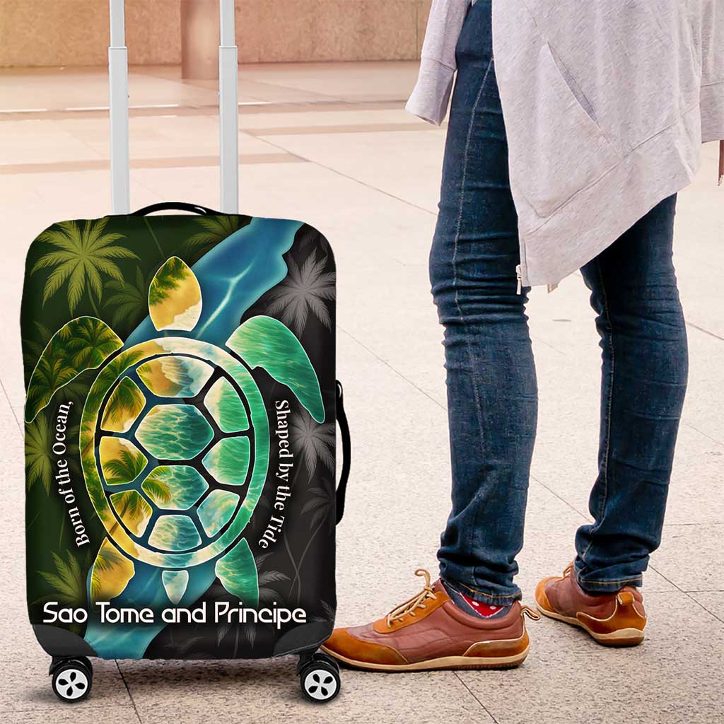 Sea Turtle Sao Tome and Principe Luggage Cover with Ocean Tide and Tropical Palm Design TS04