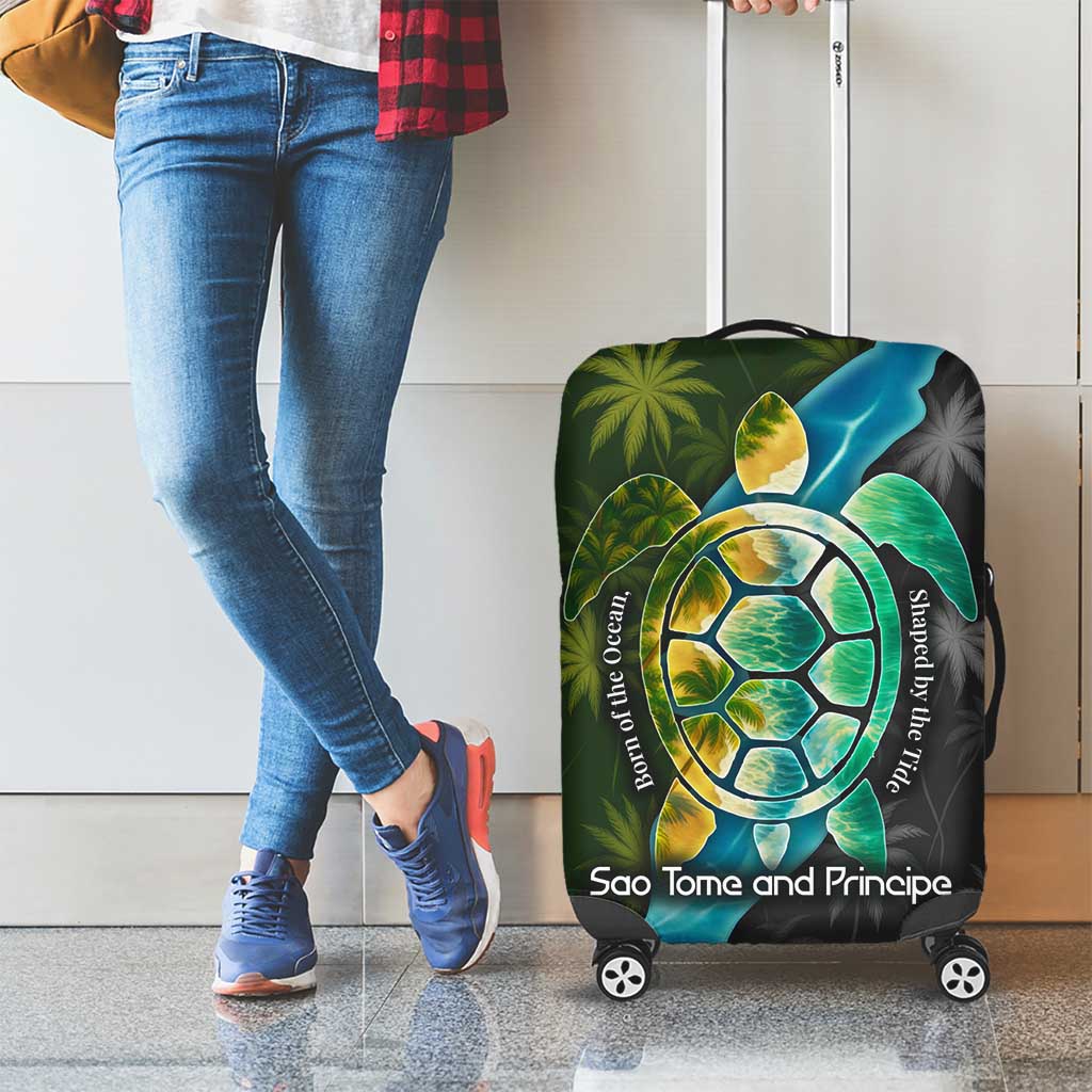 Sea Turtle Sao Tome and Principe Luggage Cover with Ocean Tide and Tropical Palm Design TS04