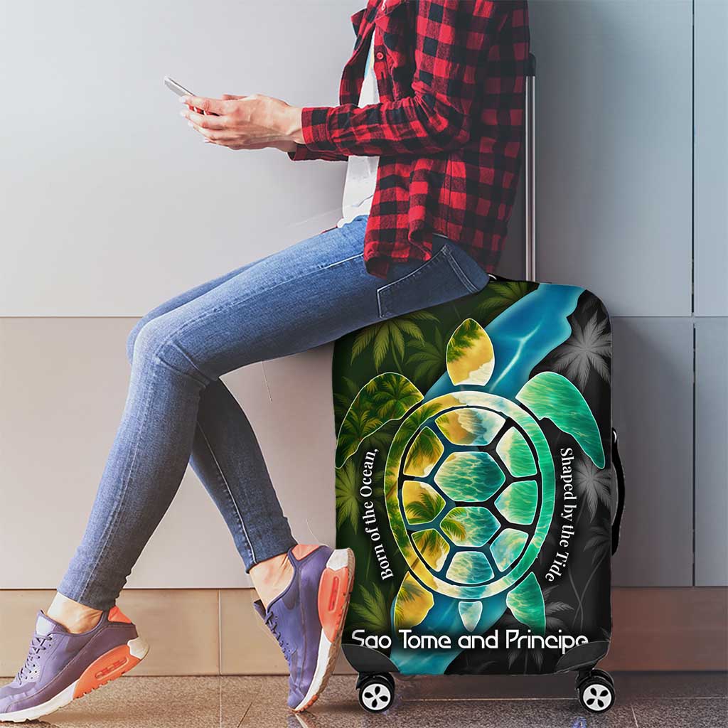 Sea Turtle Sao Tome and Principe Luggage Cover with Ocean Tide and Tropical Palm Design TS04