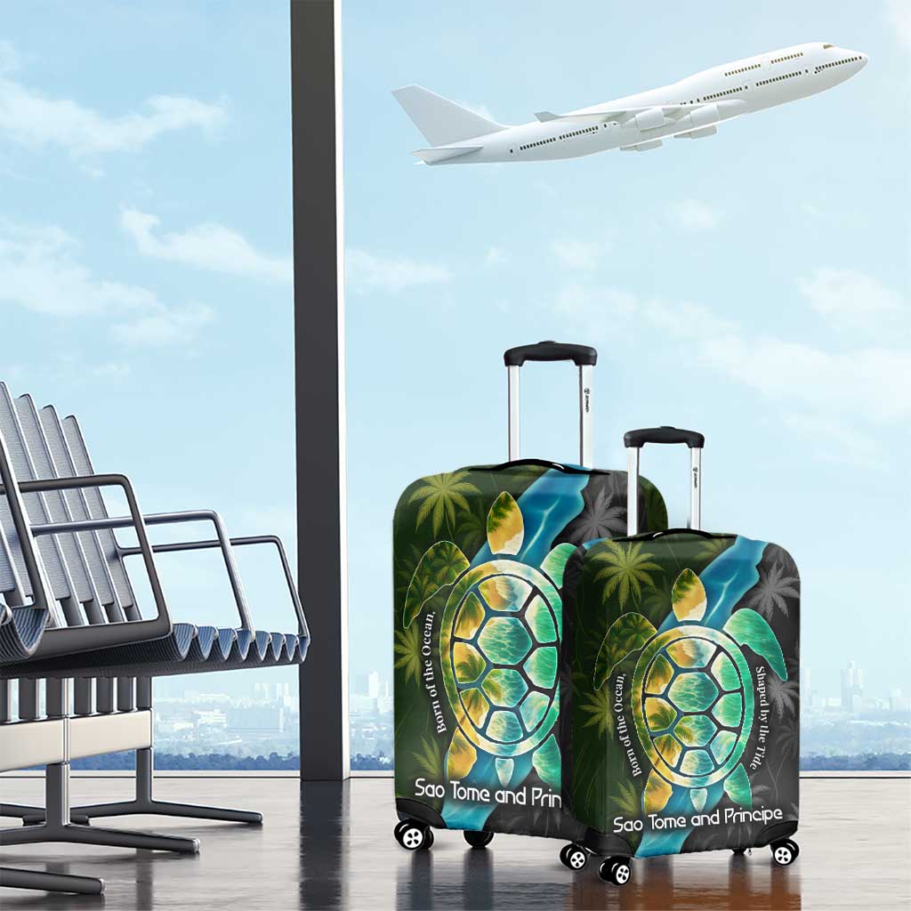 Sea Turtle Sao Tome and Principe Luggage Cover with Ocean Tide and Tropical Palm Design TS04