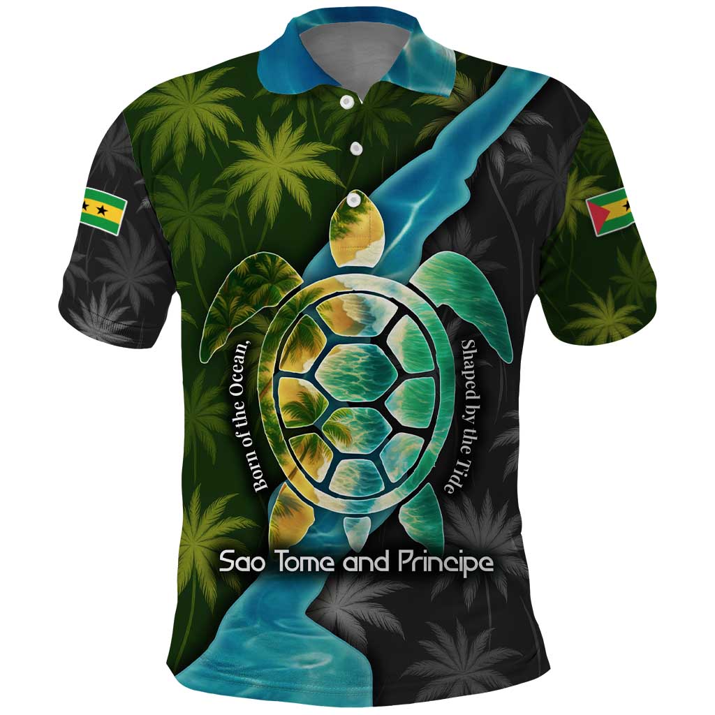 Sea Turtle Sao Tome and Principe Polo Shirt with Ocean Tide and Tropical Palm Design TS04