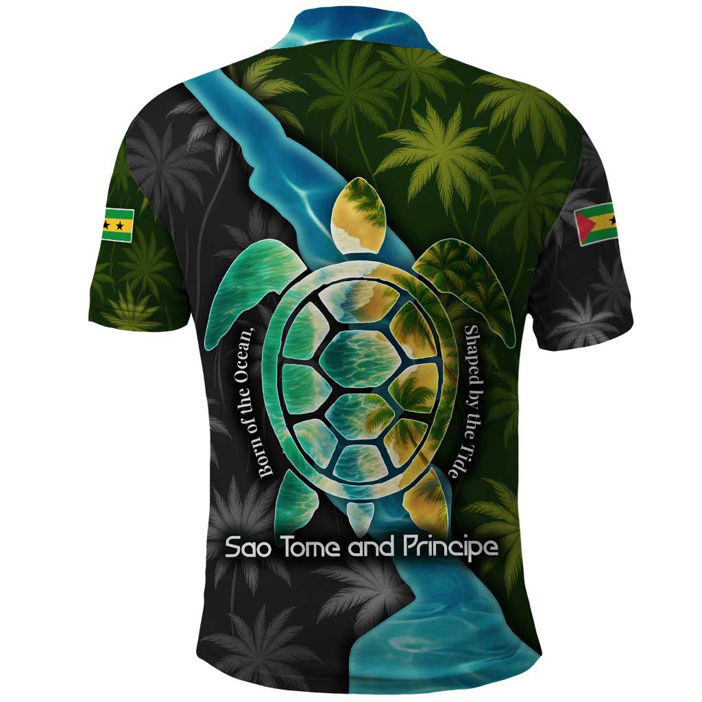 Sea Turtle Sao Tome and Principe Polo Shirt with Ocean Tide and Tropical Palm Design TS04