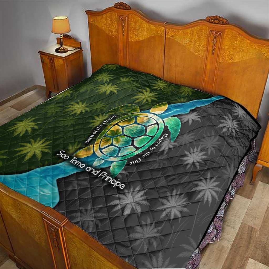 Sea Turtle Sao Tome and Principe Quilt Ocean Tide and Tropical Palm TS04