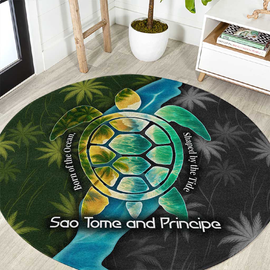 Sea Turtle Sao Tome and Principe Round Carpet Ocean Tide and Tropical Palm TS04