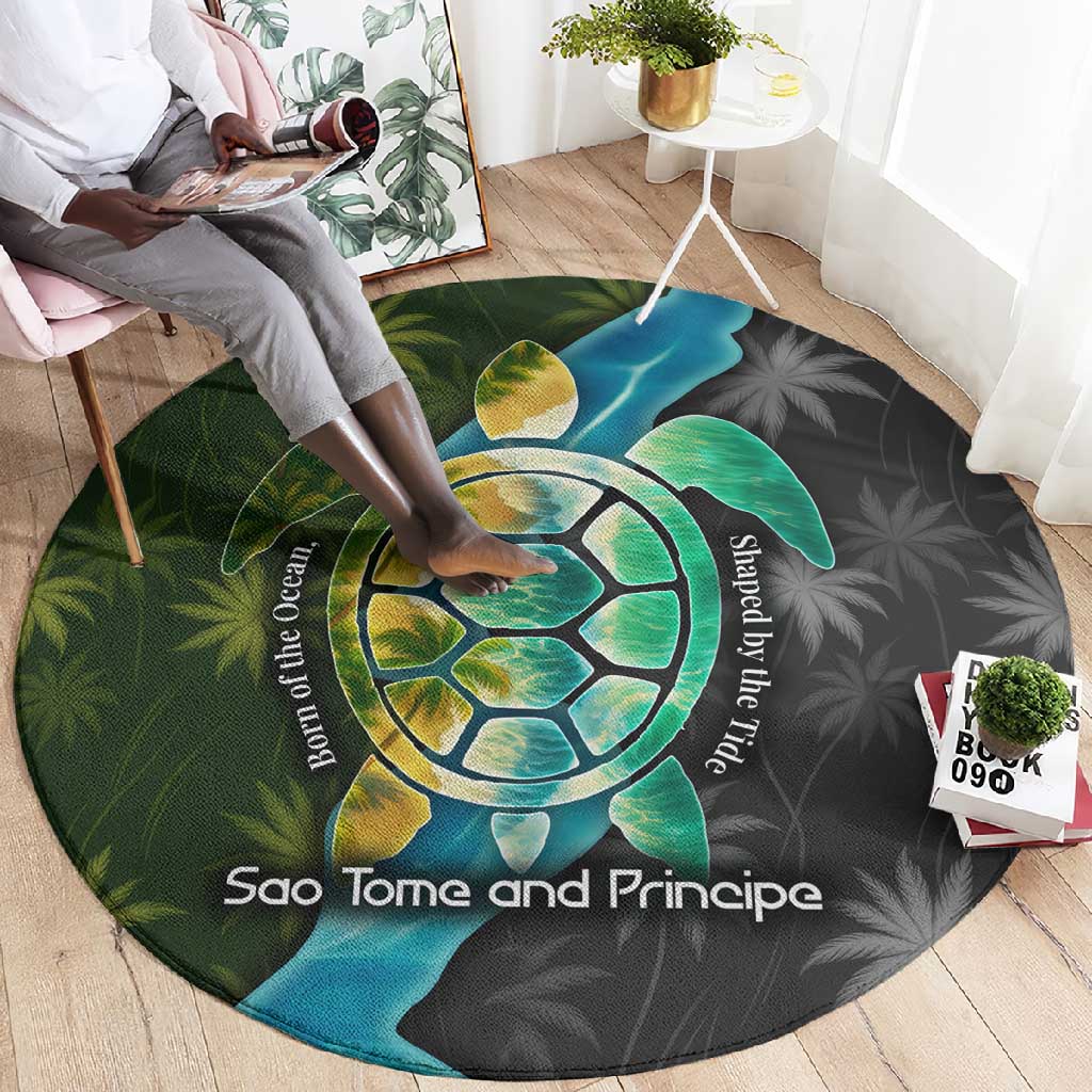 Sea Turtle Sao Tome and Principe Round Carpet Ocean Tide and Tropical Palm TS04