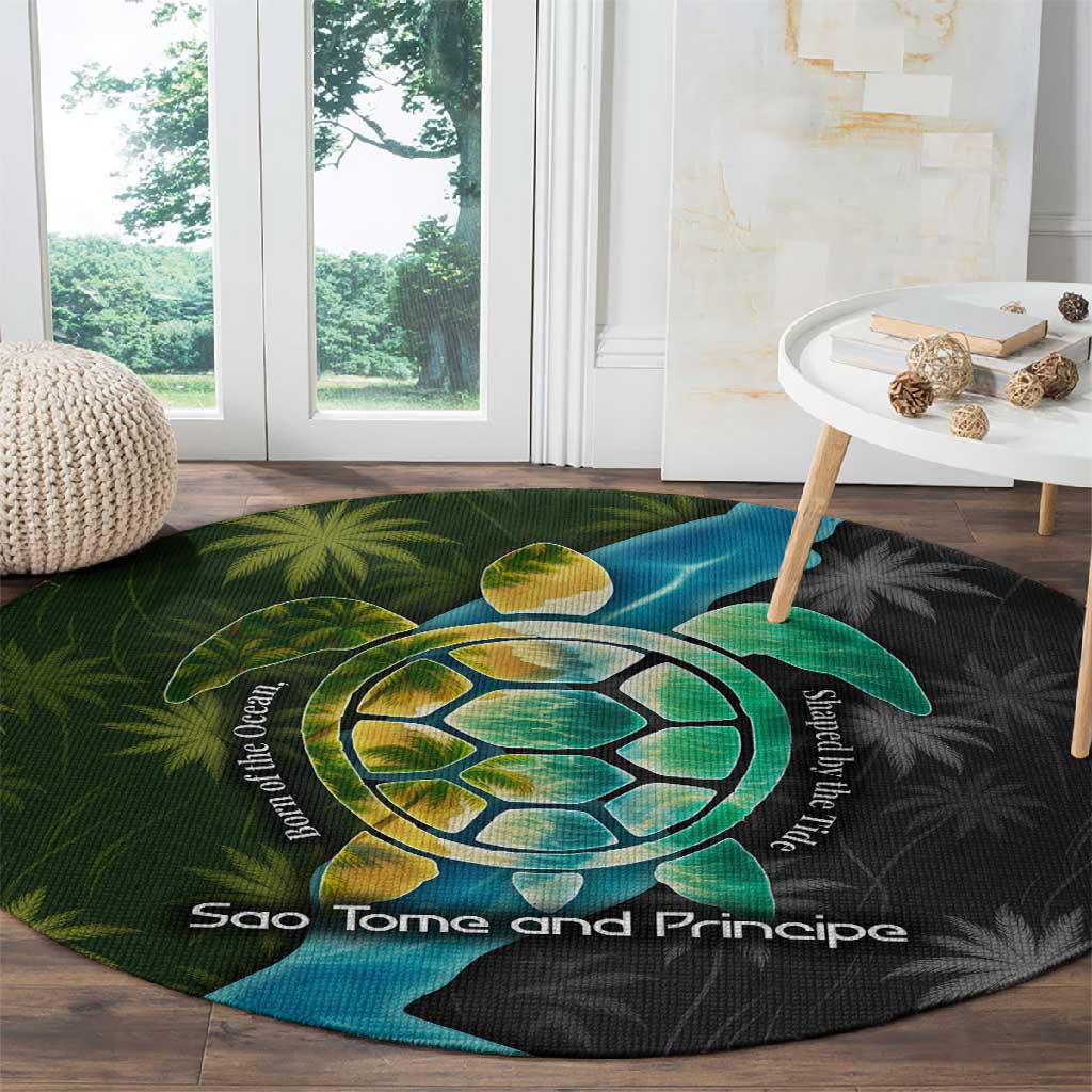 Sea Turtle Sao Tome and Principe Round Carpet Ocean Tide and Tropical Palm TS04