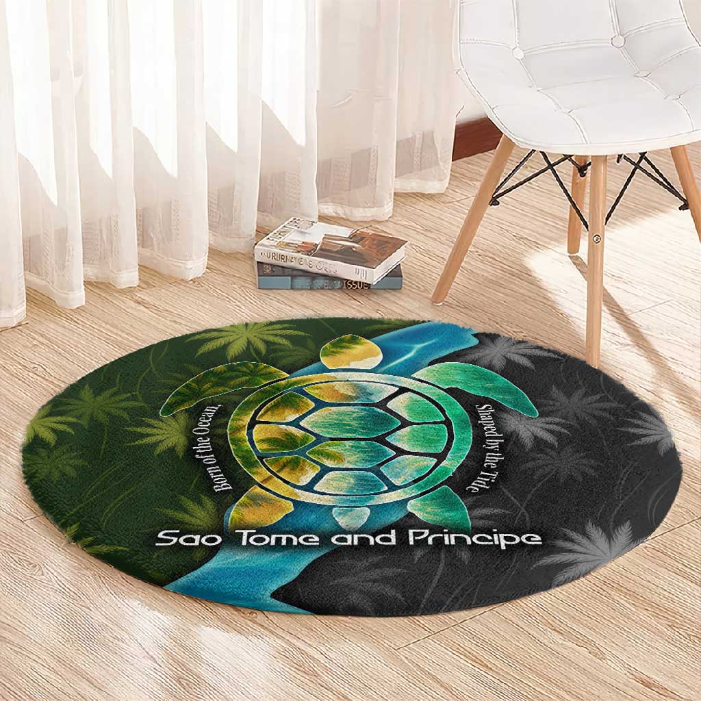 Sea Turtle Sao Tome and Principe Round Carpet Ocean Tide and Tropical Palm TS04