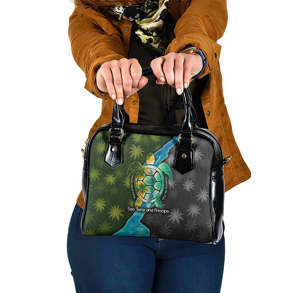 Sea Turtle Sao Tome and Principe Shoulder Handbag with Ocean Tide and Tropical Palm Design TS04